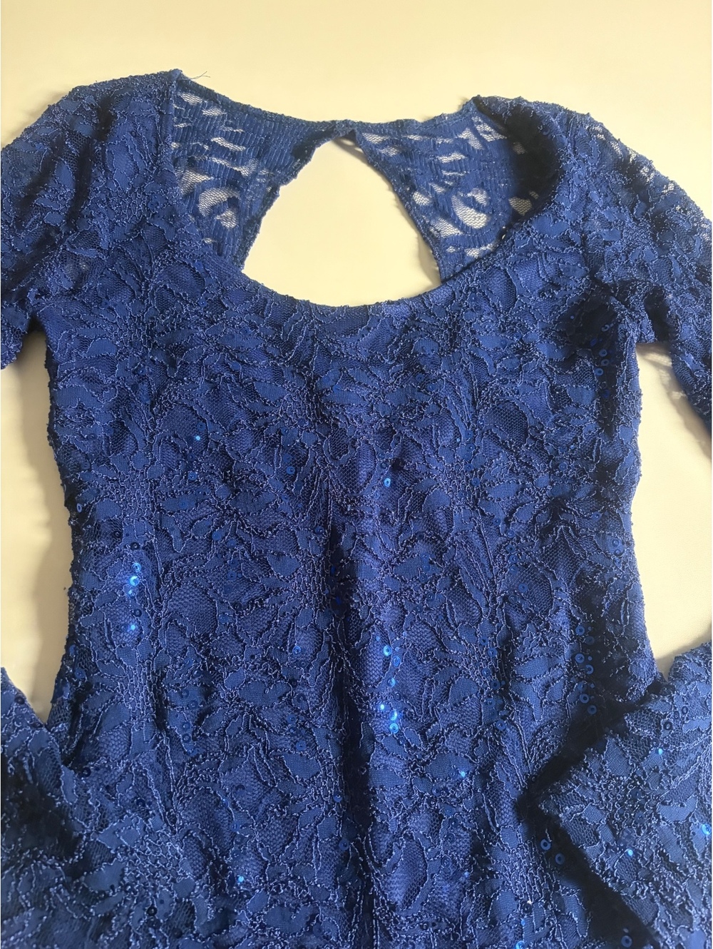 Blue Lace Long Sleeve Dress with Sequins